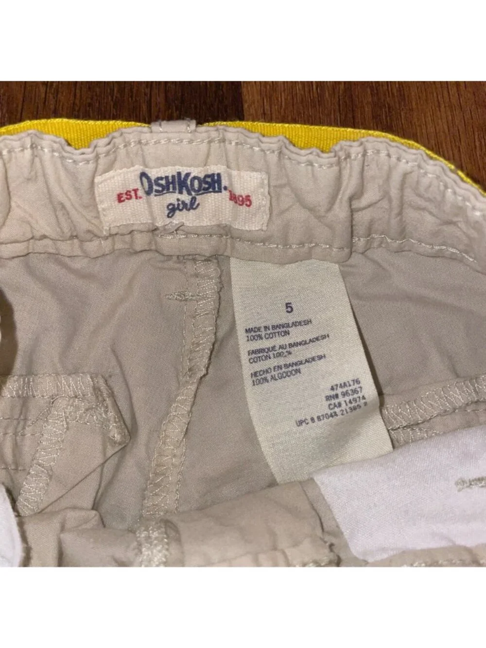 OshKosh Beige Girls Cotton Pants W/ Yellow Belt Size 5